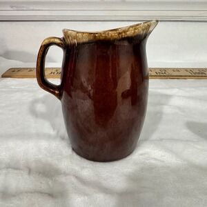 Hull Pottery Mirror Brown Drip Glaze Pitcher Creamer USA Oven Proof Vintage